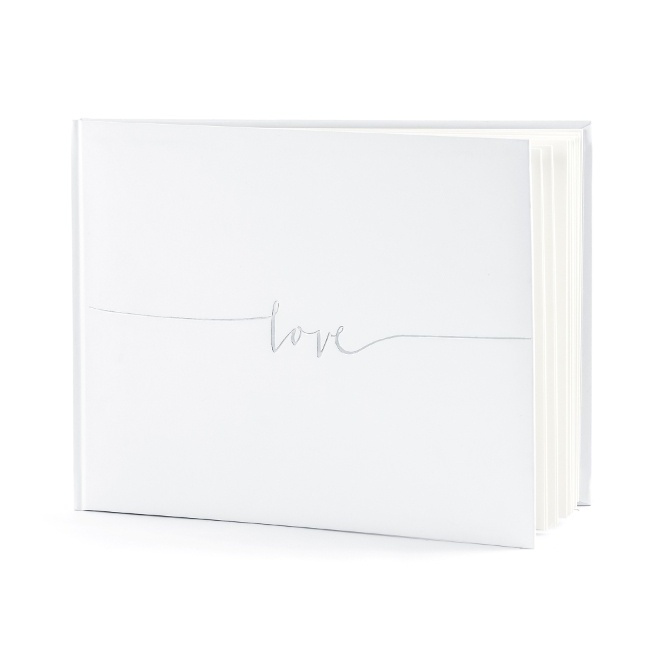 Foto detallada de libro de firmas blanco Love plateado