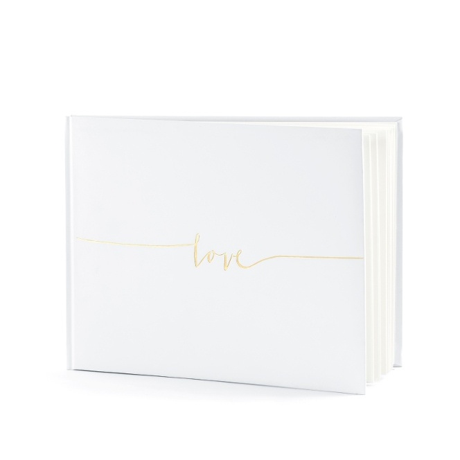 Foto detallada de libro de firmas blanco Love dorado