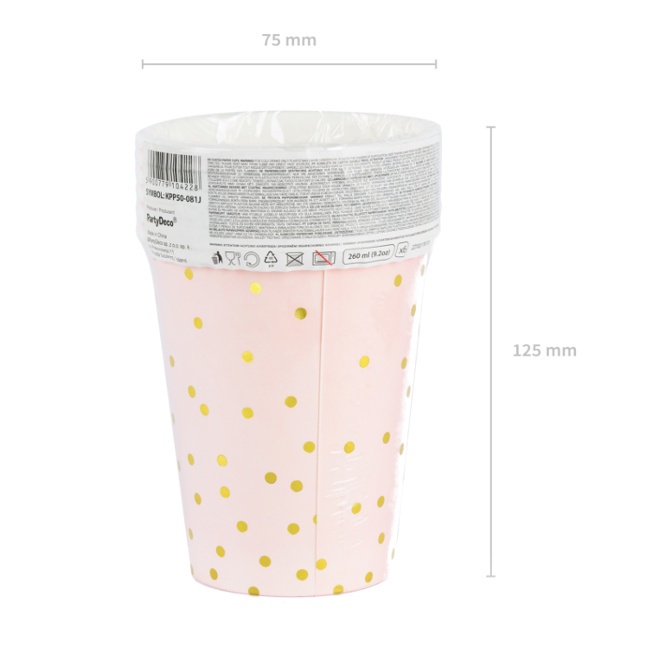 Foto detallada de vasos rosas pastel con puntos dorados de 260 ml - 6 unidades