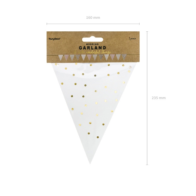 Foto detallada de banderín de triángulos blancos con puntos dorados - 2,10 m