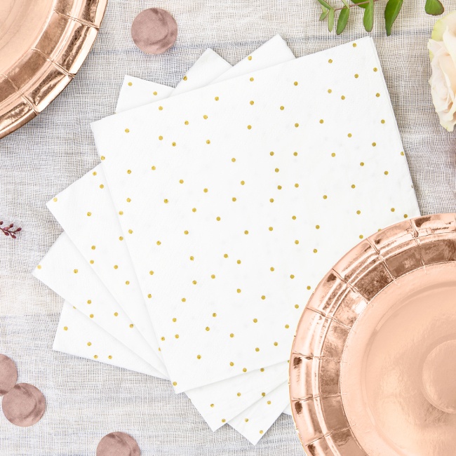 Foto detallada de servilletas blancas con puntos dorados de16,5 x 16,5 cm - 20 unidades