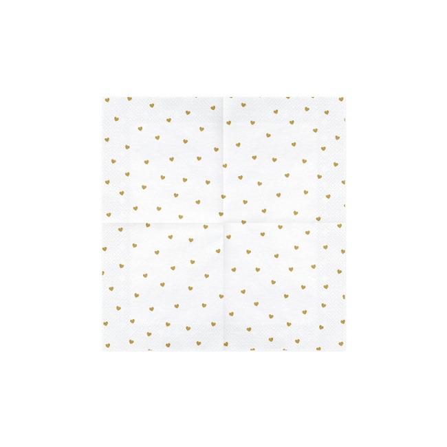 Foto detallada de servilletas blancas con corazones dorados de 16,5 x 16,5 cm - 20 unidades