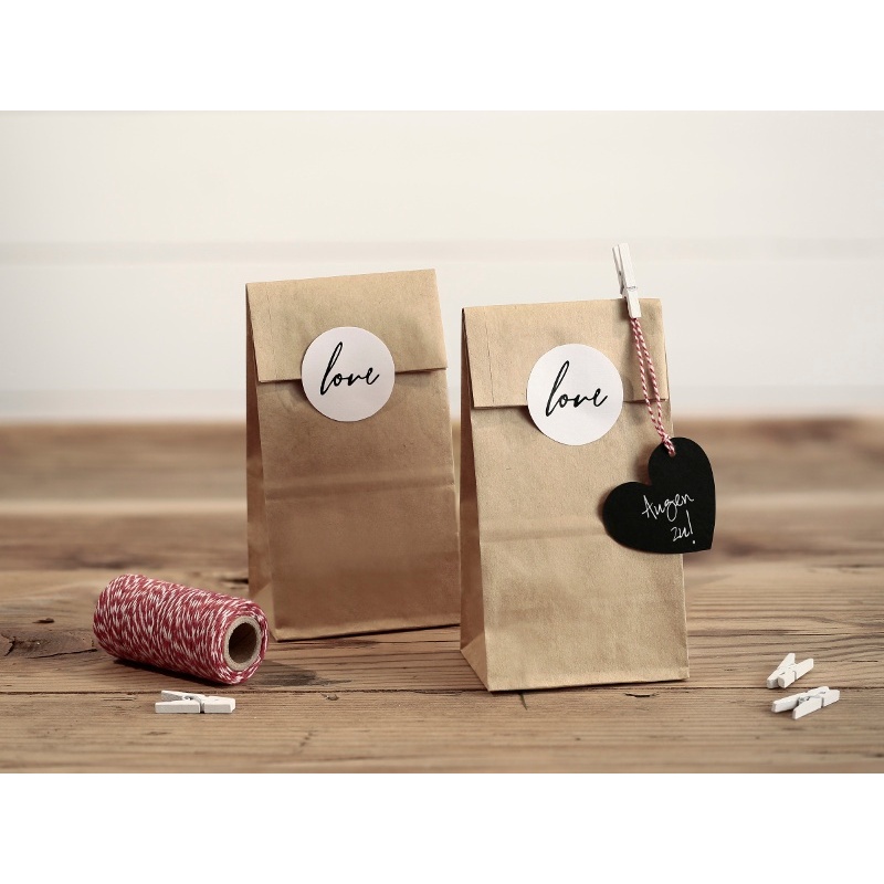 Foto detallada de bolsas de papel kraft con pegatinas Love - 6 unidades