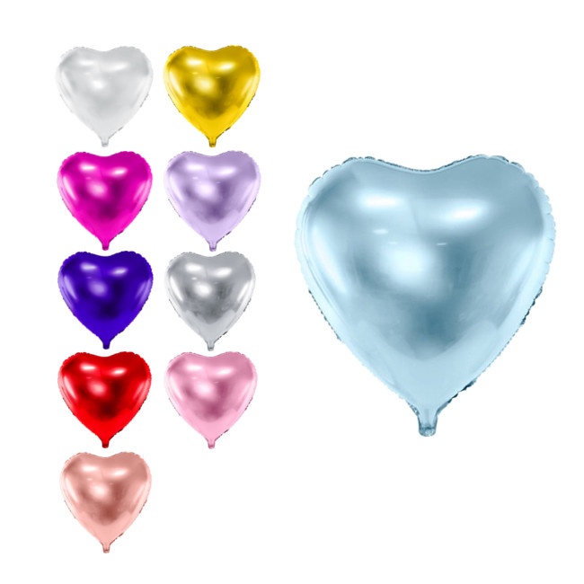 Vista principal del globo de corazón de colores de 45 cm - PartyDeco - 1 unidad en color azul, blanco, dorado, fucsia, lila, morado, plateado, rojo, rosa y rosa dorado