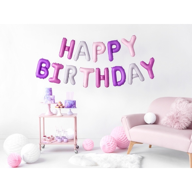 270 cm 49487 Unique Party- Guirnalda de letras de cumpleañosHappy Birthday Color morado y rosa 