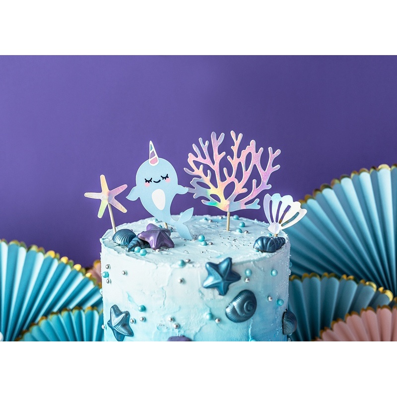 Foto detallada de topper para tarta de mundo marino iridiscente - 4 unidades