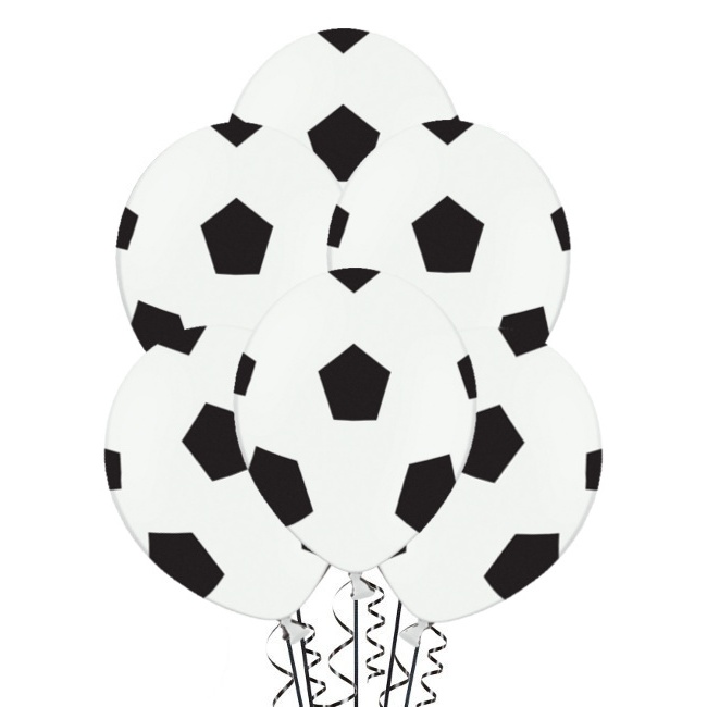 Vista delantera del globos de látex de balón de Fútbol de 30 cm - PartyDeco - 6 unidades en stock