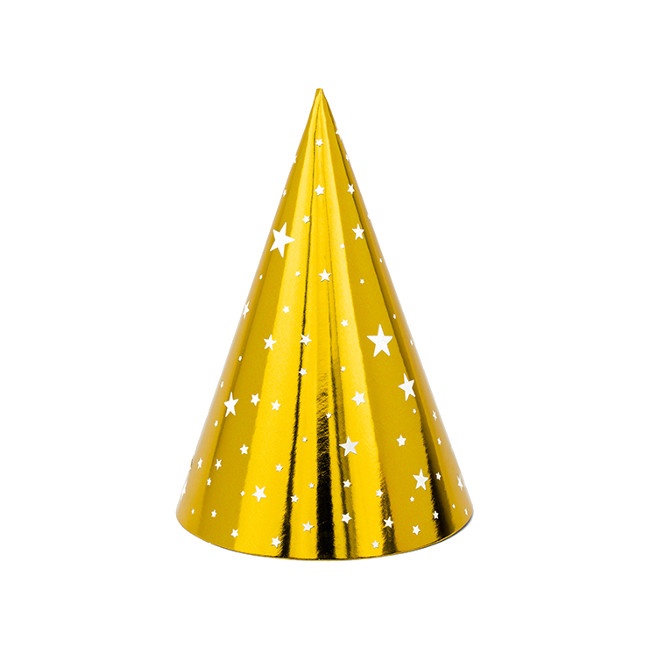 Foto detallada de sombrero de fiesta dorado con estrellas - 6 unidades