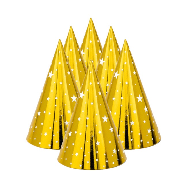 Vista principal del sombrero de fiesta dorado en stock