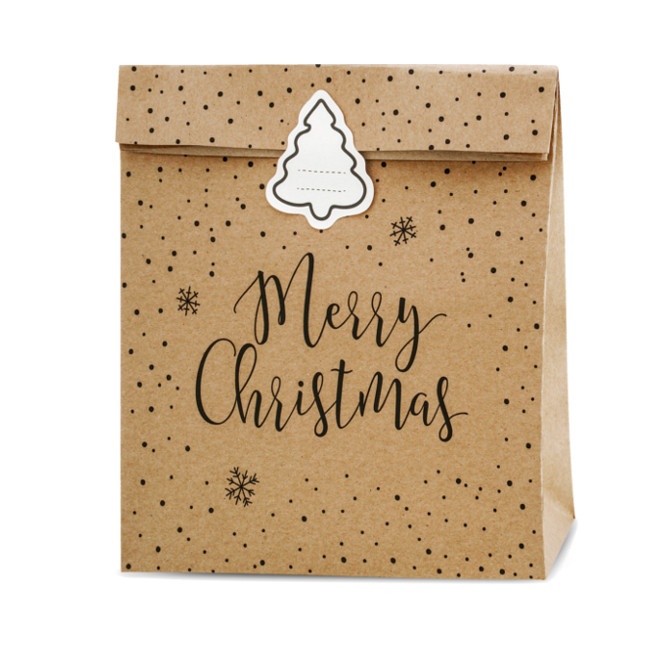 Bolsa de regalo de Navidad con topos kraft de 27 x 25 x 11 cm 3 unidades por 2,50 €