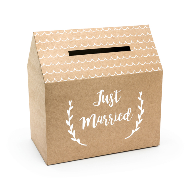 Vista frontal del caja de deseos Just Married -  30 x 30,5 x 16,5 cm en stock