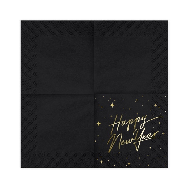 Foto detallada de servilletas Happy New Year negras de 16,5 x 16,5 cm - 20 unidades