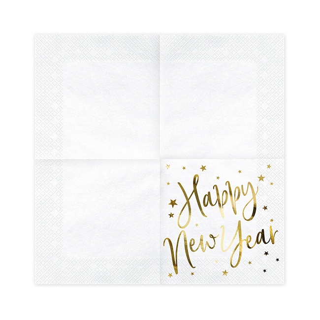 Foto detallada de servilletas Happy New Year blancas de 16,5 x 16,5 cm - 20 unidades