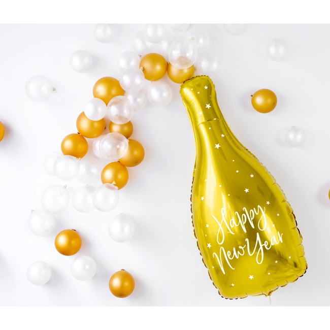 Foto detallada de globo silueta XL de botella de Happy New Year de 32 x 82 cm - PartyDeco
