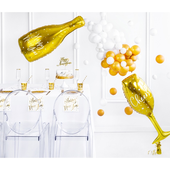 Foto detallada de globo silueta XL de botella de Happy New Year de 32 x 82 cm - PartyDeco