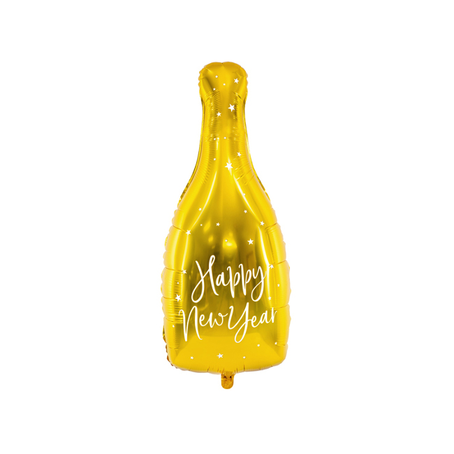 Vista delantera del globo silueta XL de botella de Happy New Year de 32 x 82 cm - PartyDeco en stock