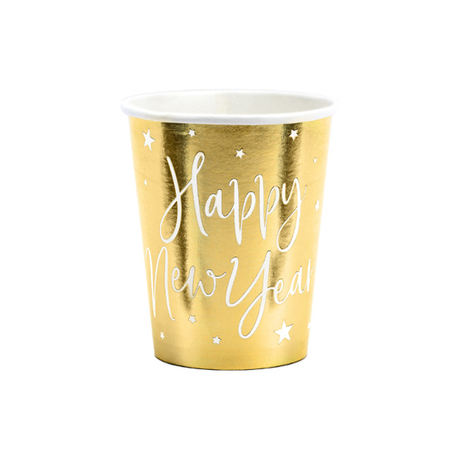 Vista principal del vasos de Happy New Year dorados de 220 ml - 6 unidades en stock