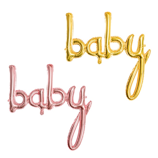 Vista principal del globo letras Baby de 73,5 x 75,5 cm - PartyDeco en color dorado y rosa dorado