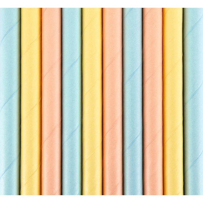 Foto detallada de pajitas de papel de tres colores - 10 unidades