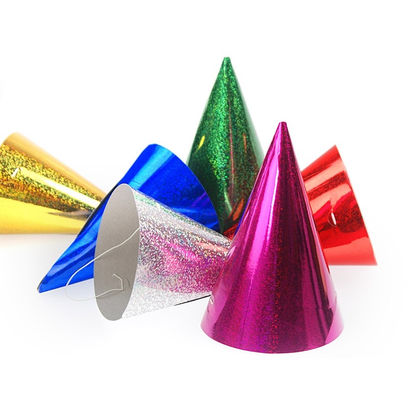 Foto detallada de sombreros de fiesta holográficos de colores surtidos - 20 unidades