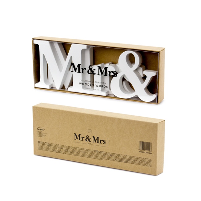 Foto detallada de letrero de madera Mr and Mrs blanco - 50 x 9,5 cm
