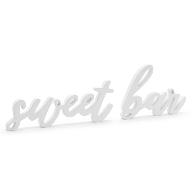 Vista delantera del letrero de madera sweet bar blanco - 37 x 10 cm en stock