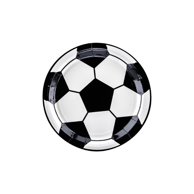 Vista delantera del platos de fútbol balón blanco y negro de 18 cm - 6 unidades en stock