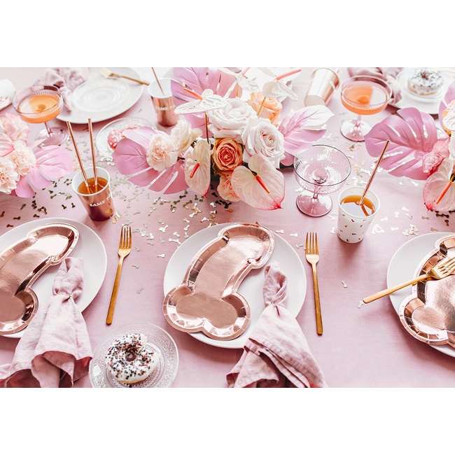Foto detallada de platos con forma de pene rosa dorado de 26,5 x 15,5 cm - 6 unidades