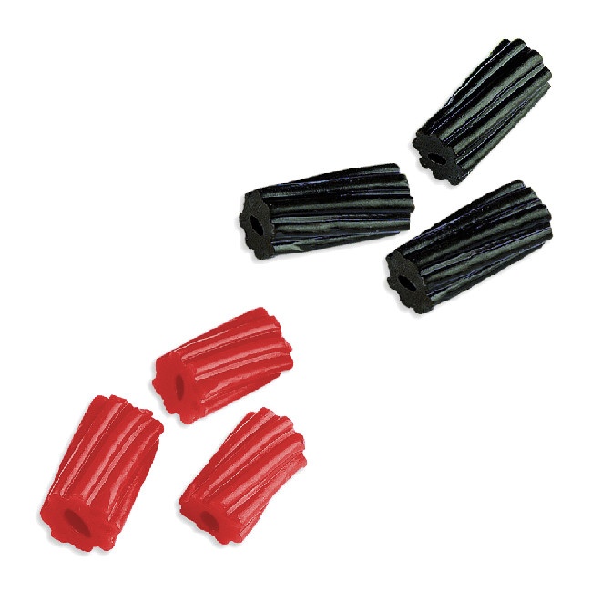 Vista delantera del regaliz trenzado en tacos - Fini tacote - 1 kg en color negro y rojo