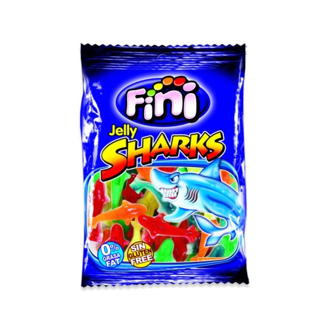 Foto detallada de tiburones multicolor - Fini jelly sharks - 90 gr