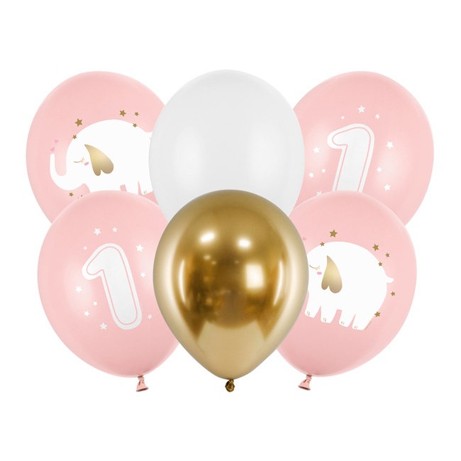 Globos de látex de primer cumpleaños Elephant Baby de 30 cm - PartyDeco - 6 unidades