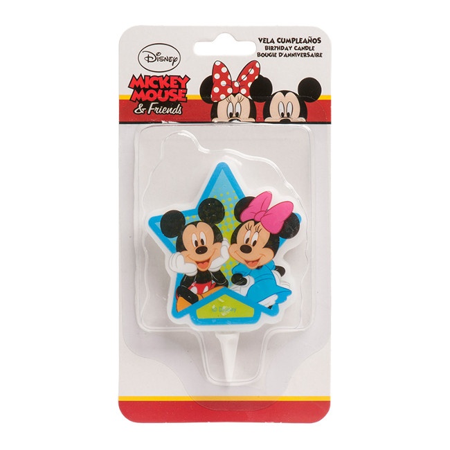 Foto detallada de vela con forma de estrella de Mickey y Minnie Mouse de 7,5 cm - 1 unidad