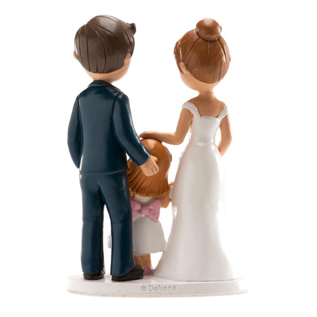 Foto detallada de figura para tarta de boda de novios con niña - 16 cm