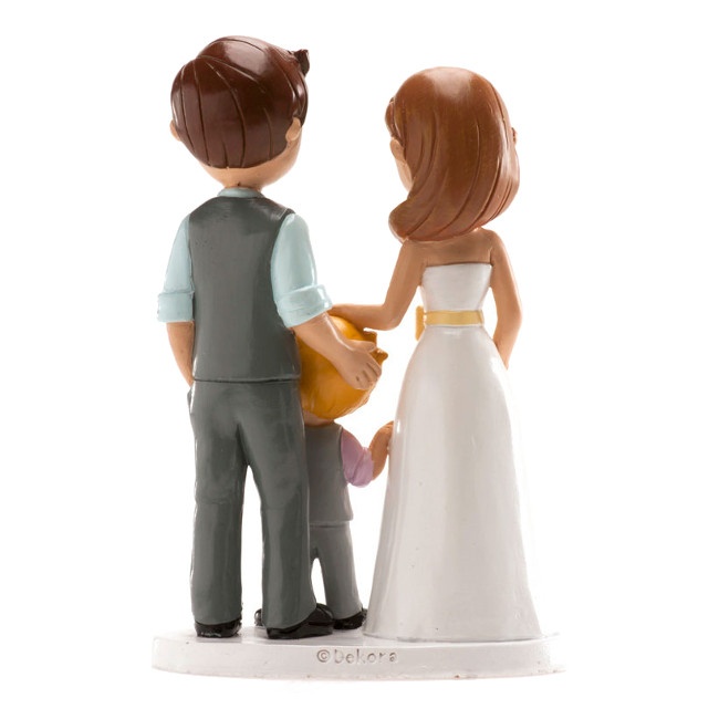 Foto detallada de figura para tarta de boda de novios con niño - 16 cm