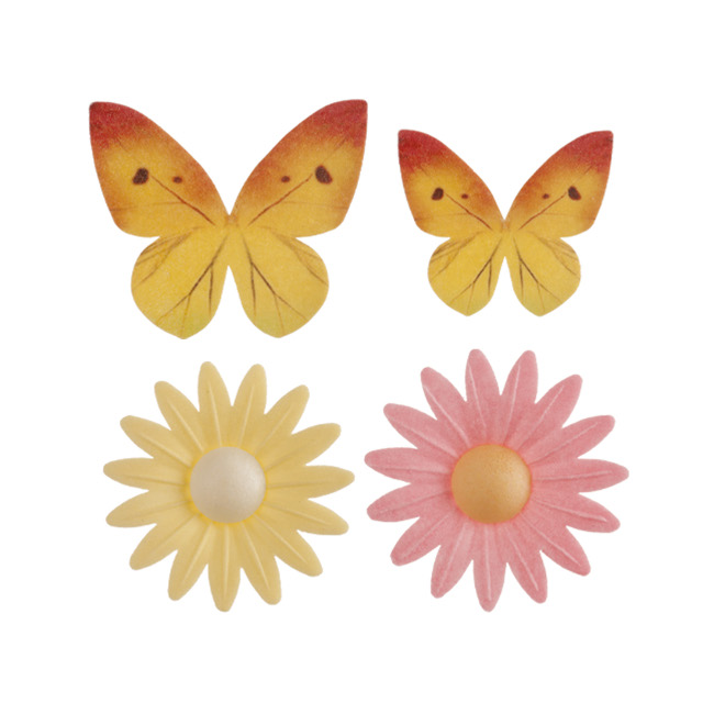 Vista frontal del obleas de mariposas y flores - Dekora - 8 unidades en stock
