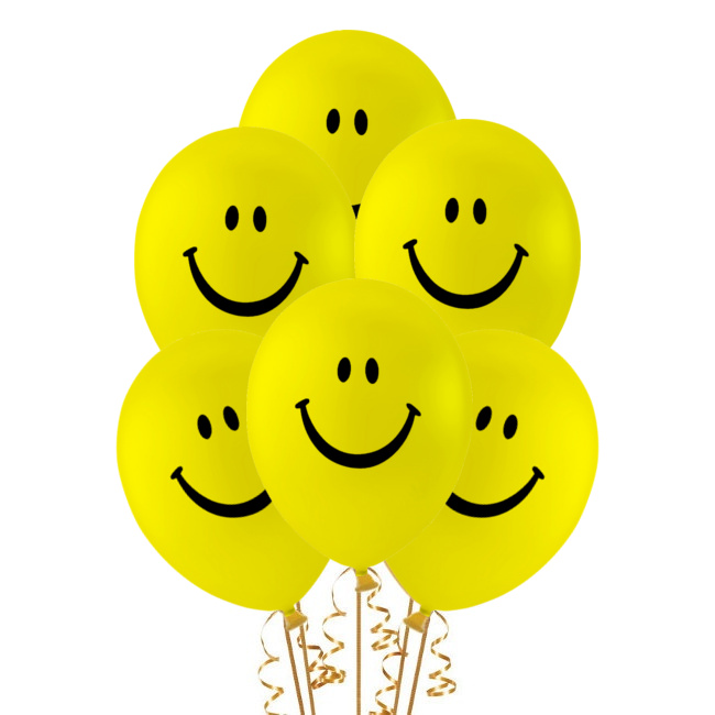 Vista principal del globos de látex de Emoticonos sonriente de 25 cm - 6 unidades en stock