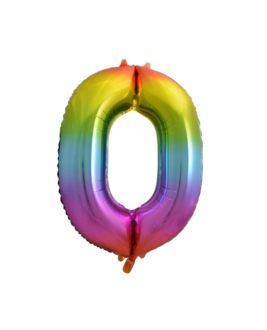 Vista frontal del globo de número mini arcoíris de 41 cm en stock