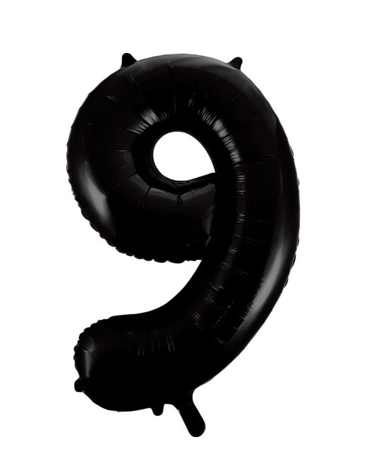 Vista delantera del globo de número negro de 86 cm en stock