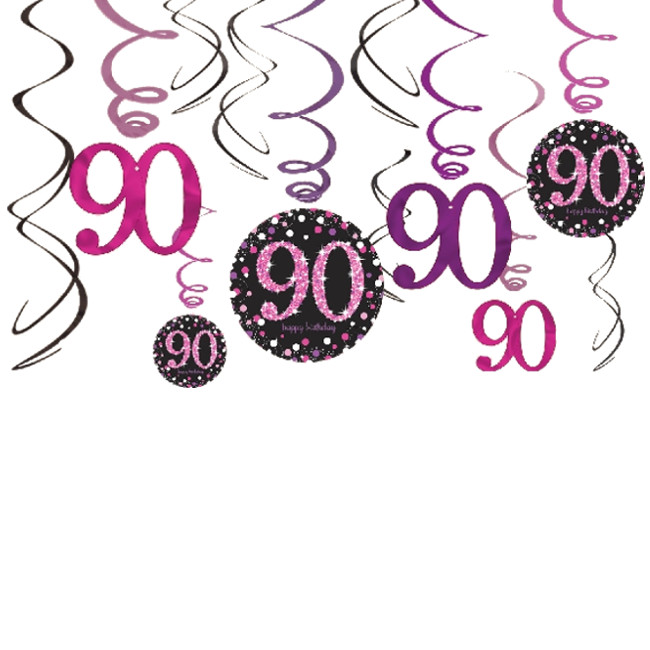 Vista frontal del colgantes decorativos de Pink Birthday - 12 unidades en stock