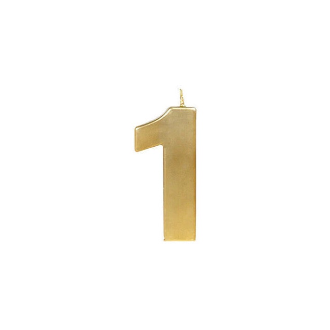 Vista frontal del vela de número oro metalizado de 8 cm en stock