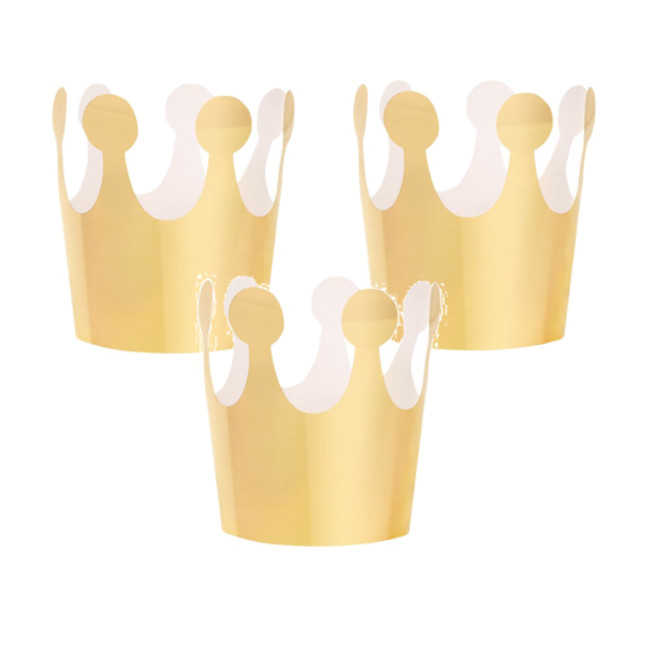Vista delantera del coronas oro metalizado de Princesas - 6 unidades