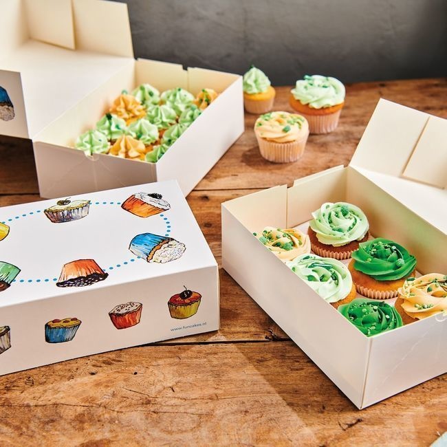 Papel Brillante Espacio para 4 Cupcakes Paquete de 10 Bakewells Cake Boxes 10 Cajas para Cupcakes Color Azul 
