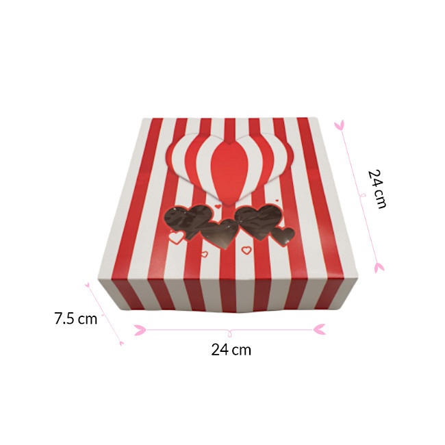Foto detallada de caja para tarta de corazones y rayas de 24 x 24 x 7,5 cm - Sweetkolor