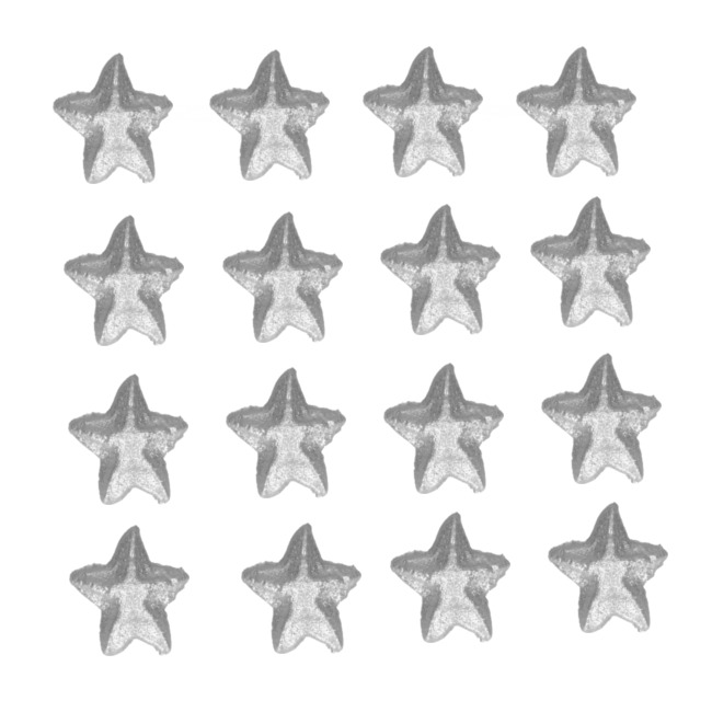 Vista delantera del figuras de azúcar de estrellas metalizadas - FunCakes - 24 unidades en color blanco, dorado y plata