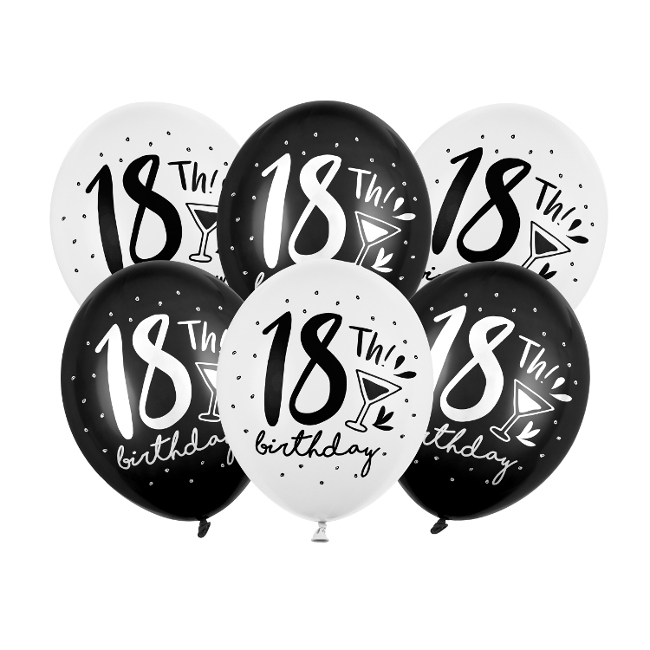 Globos de látex de Black Birthday de 18 cumpleaños de 30 cm - PartyDeco - 6  unidades por 3,50 €