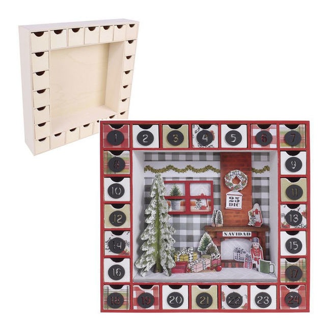 Foto detallada de calendario de adviento de madera con cajones de 35 x 35 x 7 cm - Artis decor