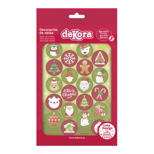 Vista principal del mini discos de oblea comestible de Navidad - Dekora - 20 unidades en stock
