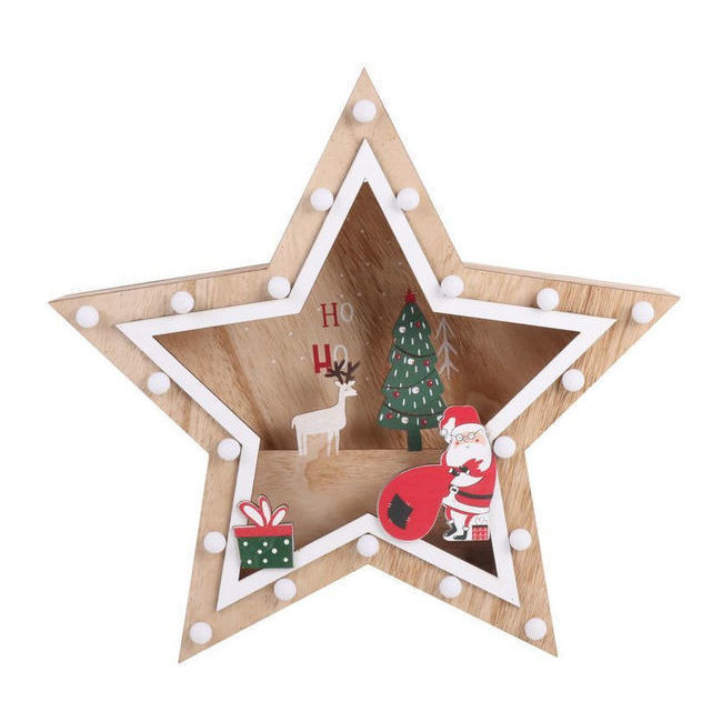 Vista frontal del estrella de Navidad de madera en stock