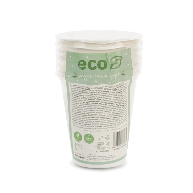 Foto detallada de vasos blancos de caña de azúcar biodegradables de 250 ml - 6 unidades