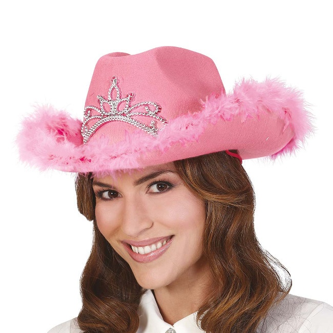 Vista delantera del sombrero de vaquera rosa en stock